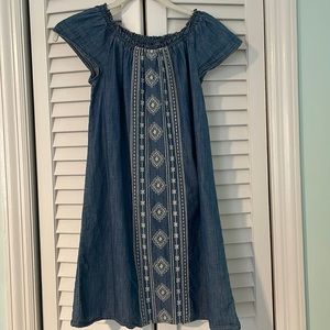 Girls Old Navy faux denim summer dress with white embroidery size L (10-12)